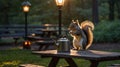 Adorable Squirrel Enjoying a Sunset Tea Party Royalty Free Stock Photo