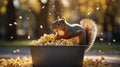 Adorable Squirrel Enjoying a Huge Popcorn Feast in the Park Royalty Free Stock Photo