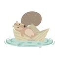 Squirrel Laying on Paper Boat
