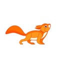 The squirrel looks up. Cartoon character of a dangerous mammal animal. A wild forest creature with dark fur. Side view