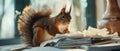 The squirrel meticulously sorting through paperwork Royalty Free Stock Photo