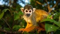 Squirrel monkey perched in a tree, looking at the camera with focused eyes. Royalty Free Stock Photo