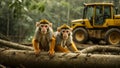 Squirrel Monkeys in their natural Amazon Rainforest Environment being destroyed by bulldozer, created with Generative AI Royalty Free Stock Photo