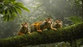 Squirrel Monkeys in their natural Amazon Rainforest Environment, created with Generative AI technology Royalty Free Stock Photo