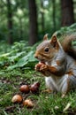 Squirrel Enjoying a Nut in a Forest Setting, Beautiful Portrait Royalty Free Stock Photo