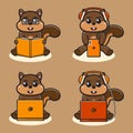 Vector illustration of cute Squirrel Book and Laptop cartoon. Royalty Free Stock Photo
