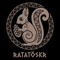 Squirrel named Ratatoskr, illustration from ancient Norse mythology