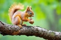 squirrel nibbling on an acorn on a tree branch Royalty Free Stock Photo