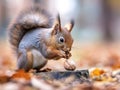 Squirrel Nibbling on a Nut in Autumn Royalty Free Stock Photo