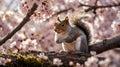 A Squirrel Enjoying Springtime Feast Amidst Delicate Cherry Blossoms in Full Bloom Royalty Free Stock Photo
