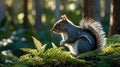 Eastern Gray Squirrel Perched in Ferns with Sunlight Streaming Through the Forest Royalty Free Stock Photo