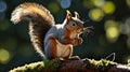 A Captivating Portrait of a Squirrel Enjoying a Nut on a Mossy Branch. Royalty Free Stock Photo