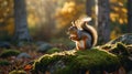 Adorable Red Squirrel in Autumn Forest Sunlight Royalty Free Stock Photo