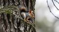 curious squirrel in the tree trunk with blurred background Royalty Free Stock Photo