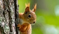 Brown north american squirrel close up portrait on the tree Royalty Free Stock Photo