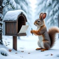 Squirrel Preparing to Write Winter Letter â AI Generated Forest Illustration Royalty Free Stock Photo