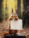 Squirrel promoting ethical, animal-friendly products, advocating for forest and wildlife protection