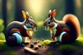 A squirrel and rabbit conversing with each in jungle