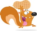 Crazy Squirrel Cartoon Mascot Character Running With Big Peanut