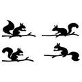 squirrel silhouettes on branches vector set Royalty Free Stock Photo