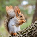 Squirrel sits on a tree and gnaws a nut Royalty Free Stock Photo