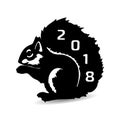 Squirrel 2018 sitting, black silhouette on a white background.