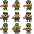 Cartoon funny Squirrel Soldier set Royalty Free Stock Photo