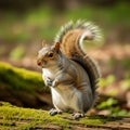Squirrel, likely a Sciurus carolinensis Eastern gray squirrel , has a bushy Royalty Free Stock Photo