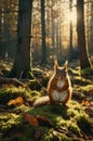 Adorable Red Squirrel in Autumn Forest Sunlight Royalty Free Stock Photo