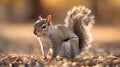 Adorable Grey Squirrel in Golden Hour Sunlight Royalty Free Stock Photo