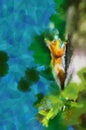 Squirrel on tree digital painting