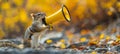 Squirrel using a megaphone to make a delightful announcement in a charming and captivating scene