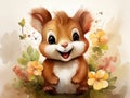 watercolor squirrel , different poses, white background, easy cutout, clip art,