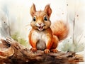 watercolor squirrel , different poses, white background, easy cutout, clip art,