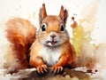 watercolor squirrel , different poses, white background, easy cutout, clip art,