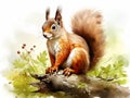 watercolor squirrel , different poses, white background, easy cutout, clip art,