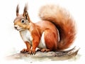 watercolor squirrel , different poses, white background, easy cutout, clip art,