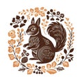 Squirrel watercolor illustration in a flowery white background