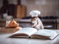 A squirrel wearing a chef's hat standing next to an open book. AI generative image. Royalty Free Stock Photo