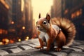 Squirrels adventure cityscape provides a dynamic backdrop with a blur