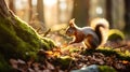 Close up of a Squirrel in a Forest. Blurred Natural Background Royalty Free Stock Photo