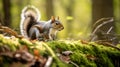 Close up of a Squirrel in a Forest. Blurred Natural Background Royalty Free Stock Photo