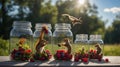 Squirrels Feast: A whimsical Scene of Berry Bounty and Jar Capers in Sunny Meadow Royalty Free Stock Photo