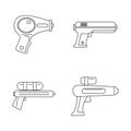 Squirt gun water pistol icons set, outline style