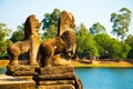 Srah Srang with Lion and Naga statues in Angkor, Cambodia Royalty Free Stock Photo