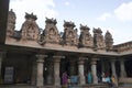 SRAVANABELGOLA, KARNATAKA, MAY 2016, Tourist and devotees at entrance gate to the Jain temple comlex, Chandragiri Hill