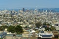 Srawling downtown metropolis in sunny San Francisco California downtown with ocean and blue sky background Royalty Free Stock Photo