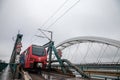 Srbija Voz EMU electrical unit from Serbian railways crossing Zezeljev Most, also called Zezelj bridge, on its way to Belgrade Royalty Free Stock Photo