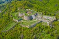 Srebrna Gora fortress with beautiful panorama of Sudety mountains aerial view. Poland