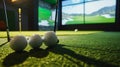 Sreen golf. Putter and golf ball on the background of the screen. Generative AI